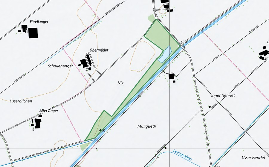 Landeskarte swisstopo mit dem Schutzperimeter von Rietach / Obermäder (Naturschutzgebiet)