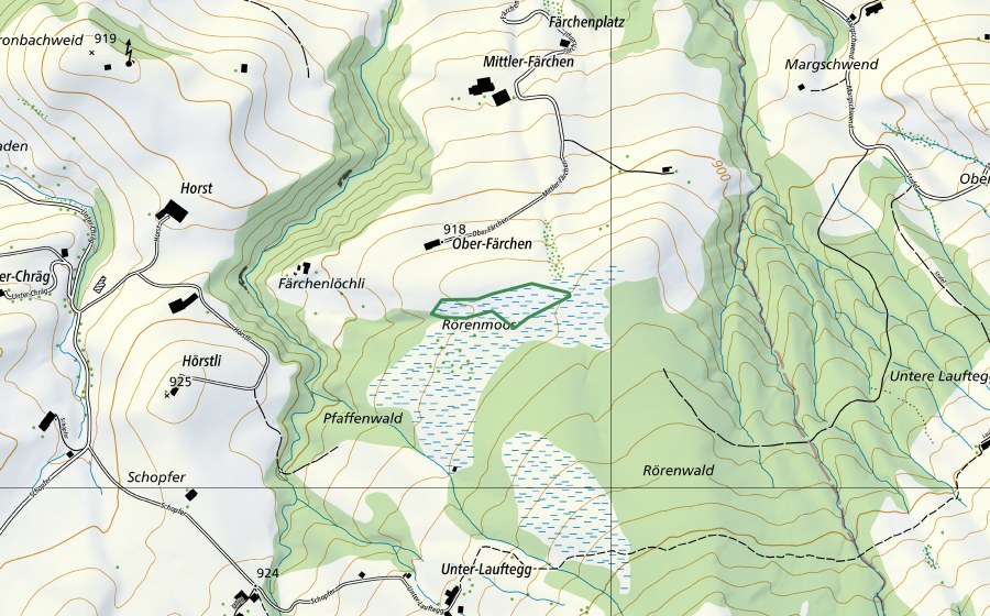 Carta nazionale swisstopo con il perimetro protetto di Rörenmoos (Riserva naturale)