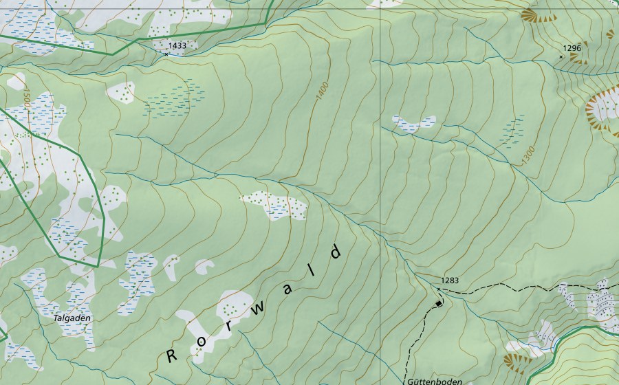 Landeskarte swisstopo mit dem Schutzperimeter von Rorwald (Naturschutzgebiet)