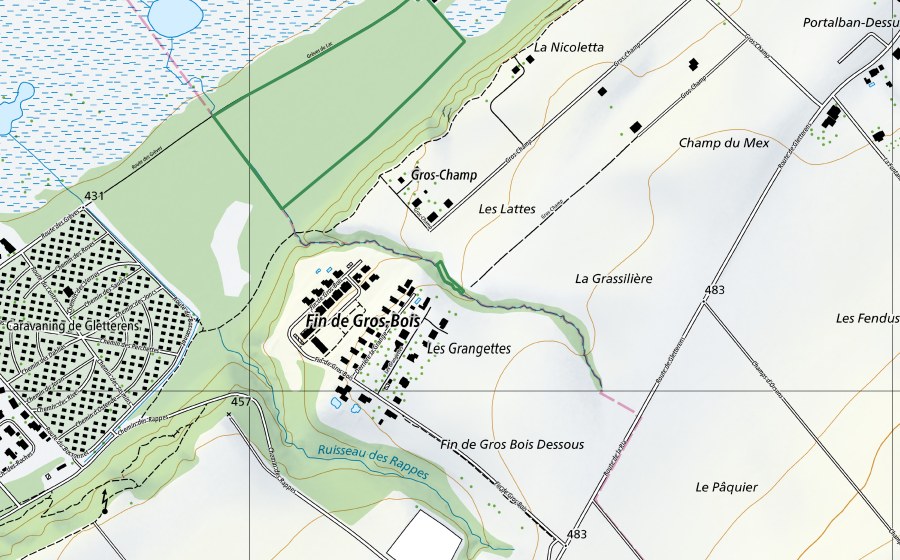 Landeskarte swisstopo mit dem Schutzperimeter von Ruisseau du Lavacon (Naturschutzgebiet)