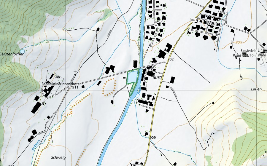 Carte nationale swisstopo avec le périmètre protégé de Rütiweiher (Réserve naturelle)