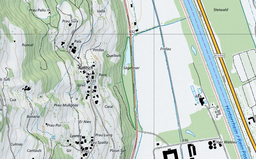 swisstopo national map showing the protected perimeter of Sagenlöser (Nature reserve)
