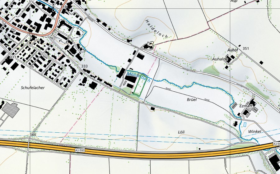 swisstopo national map showing the protected perimeter of Sagibach (Nature reserve)