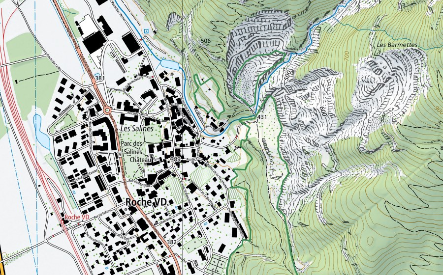 swisstopo national map showing the protected perimeter of Sauquenil-La Preise (Nature reserve)