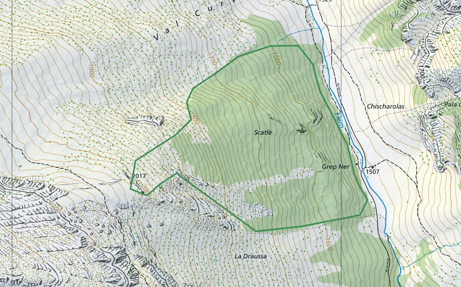 Carte nationale swisstopo avec le périmètre protégé de Scatlè (Réserve naturelle)