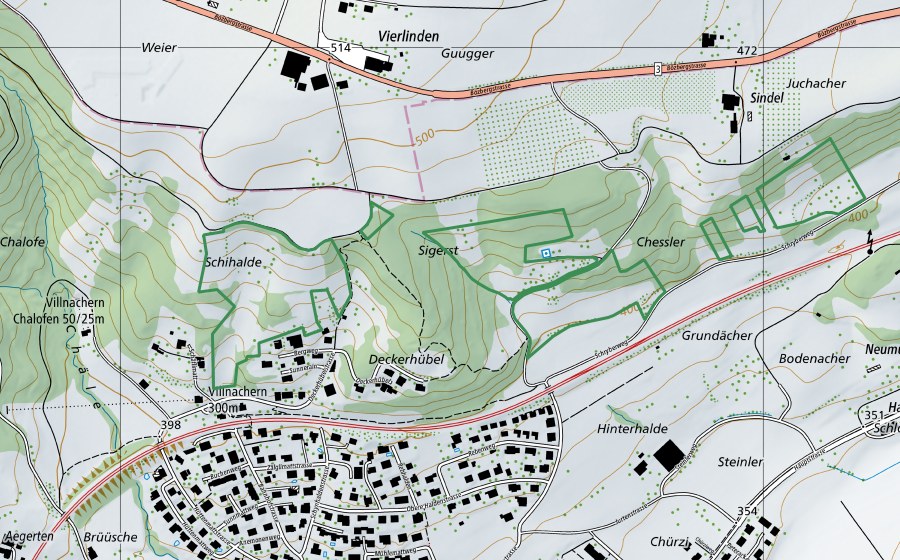 Landeskarte swisstopo mit dem Schutzperimeter von Schihalden, Chessler (Naturschutzgebiet)