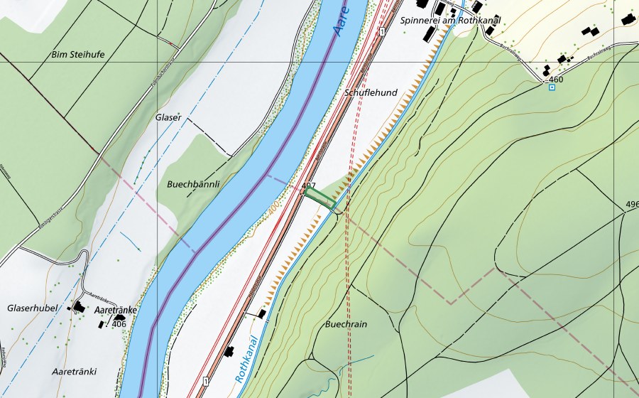 swisstopo national map showing the protected perimeter of Schuflehund (Nature reserve)