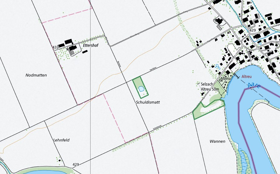 swisstopo national map showing the protected perimeter of Schuldismatt (Nature reserve)