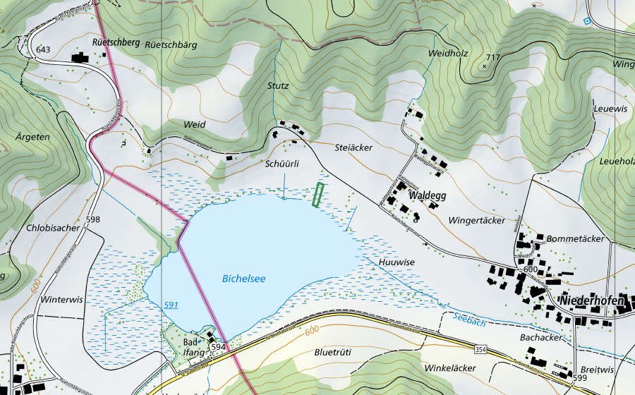 swisstopo national map showing the protected perimeter of Schürliwies (Nature reserve)