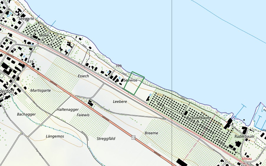 Landeskarte swisstopo mit dem Schutzperimeter von Seewiesen Landschlacht (Naturschutzgebiet)
