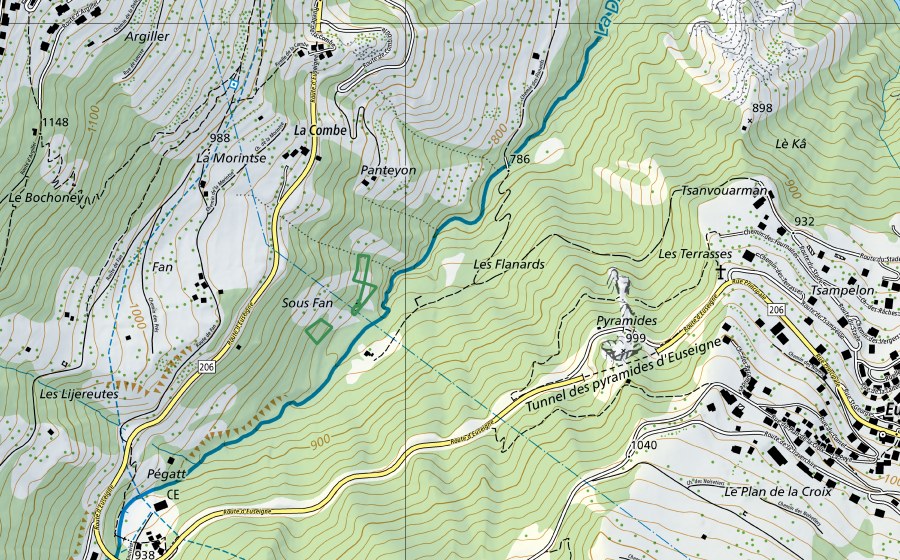 Carta nazionale swisstopo con il perimetro protetto di Sous Fan (Riserva naturale)
