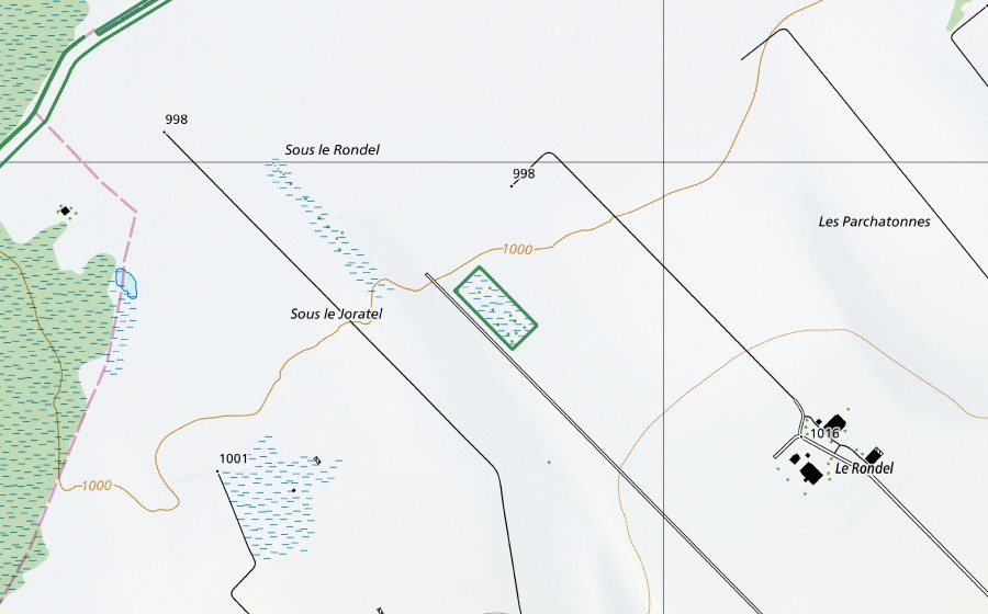 Carte nationale swisstopo avec le périmètre protégé de Sous le Rondel (Réserve naturelle)