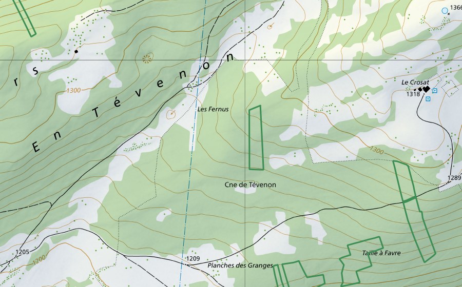 Carta nazionale swisstopo con il perimetro protetto di Tévenon (Riserva naturale)