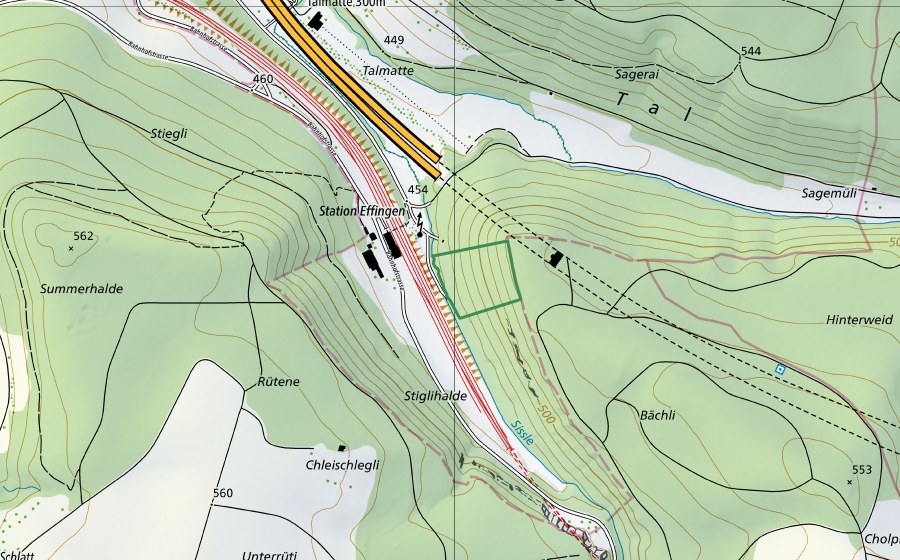 Landeskarte swisstopo mit dem Schutzperimeter von Thalhalde (Naturschutzgebiet)
