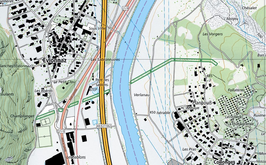 swisstopo national map showing the protected perimeter of Toblérones de Collonges (Nature reserve)