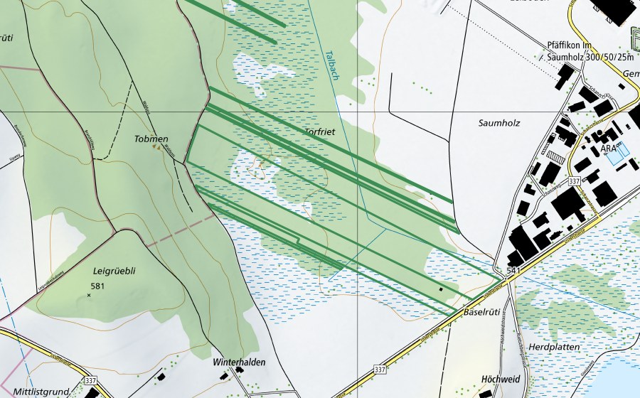 swisstopo national map showing the protected perimeter of Torfriet und Herdplatte (Nature reserve)