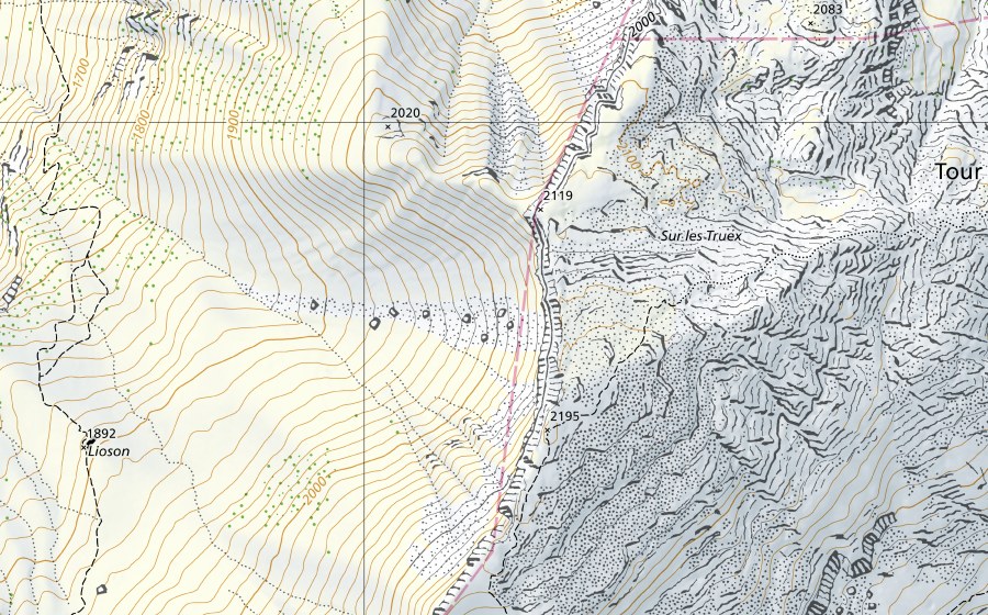 Carte nationale swisstopo avec le périmètre protégé de Tour d'Aï - Tour de Famelon (Réserve naturelle)