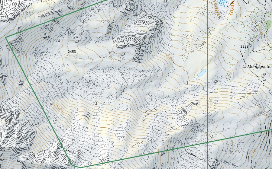 Carte nationale swisstopo avec le périmètre protégé de Tsougdires Orzival (Réserve naturelle)