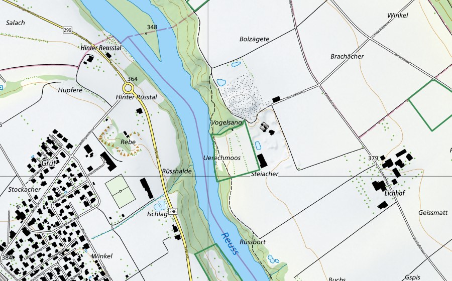 Landeskarte swisstopo mit dem Schutzperimeter von Uerechmoos (Naturschutzgebiet)
