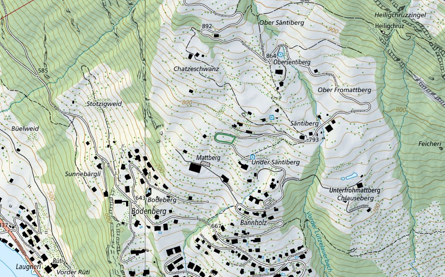 Carte nationale swisstopo avec le périmètre protégé de Untersentiberg (Réserve naturelle)