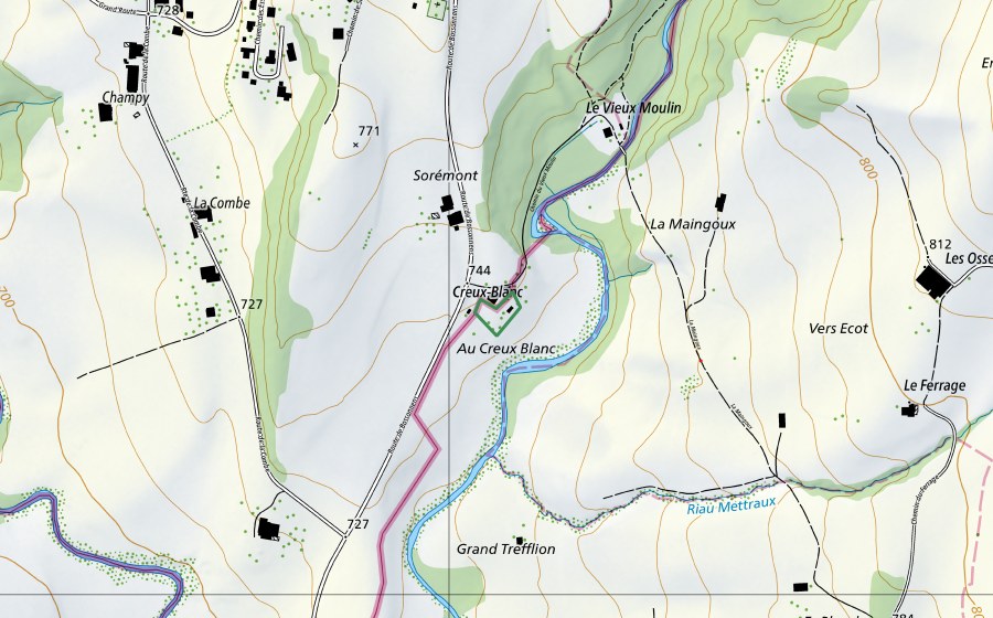 swisstopo national map showing the protected perimeter of Verger d'Attalens (Nature reserve)