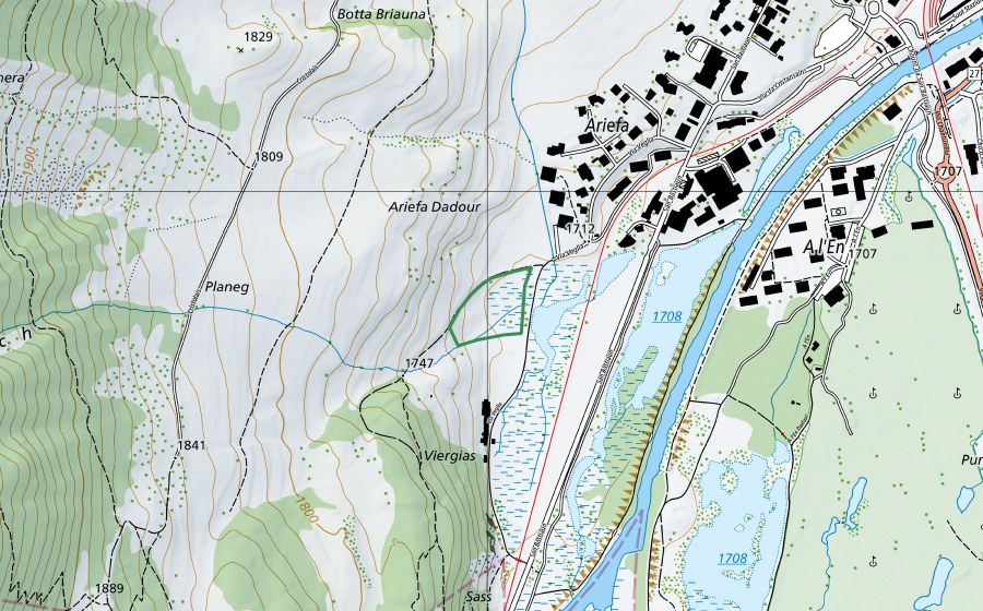 Carte nationale swisstopo avec le périmètre protégé de Viergias / Chalchera (Réserve naturelle)