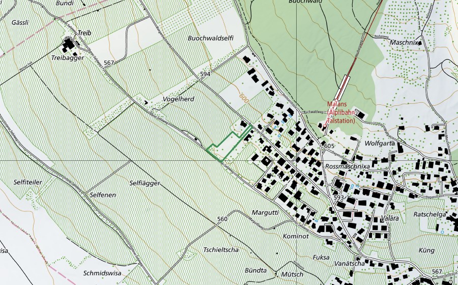 Carte nationale swisstopo avec le périmètre protégé de Vogelherd (Réserve naturelle)