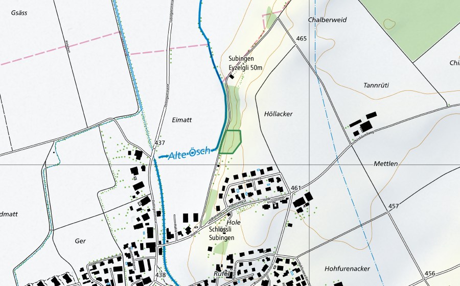Carte nationale swisstopo avec le périmètre protégé de von-Roll-Grube Unterdorf (Réserve naturelle)