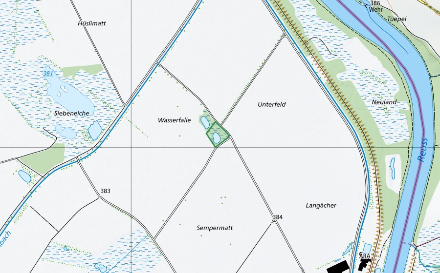 Carte nationale swisstopo avec le périmètre protégé de Wasserfalle (Réserve naturelle)