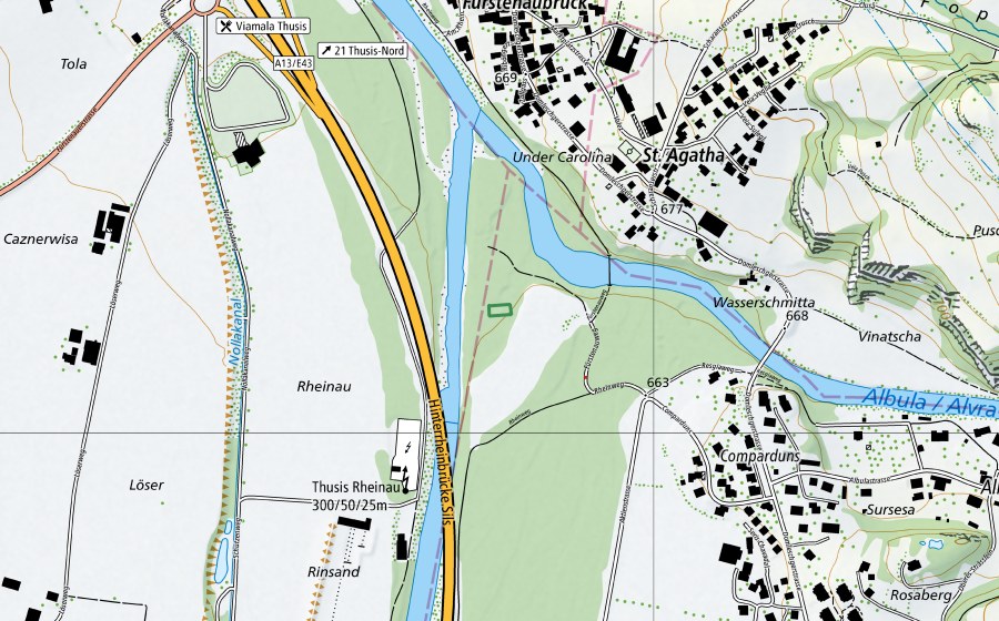 Landeskarte swisstopo mit dem Schutzperimeter von Weiher Aktie Cumparduns (Naturschutzgebiet)