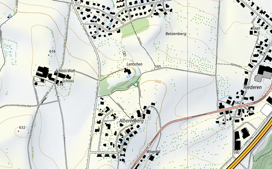 swisstopo national map showing the protected perimeter of Weiher Alberenberg (Mörschwil, SG) (Nature reserve)