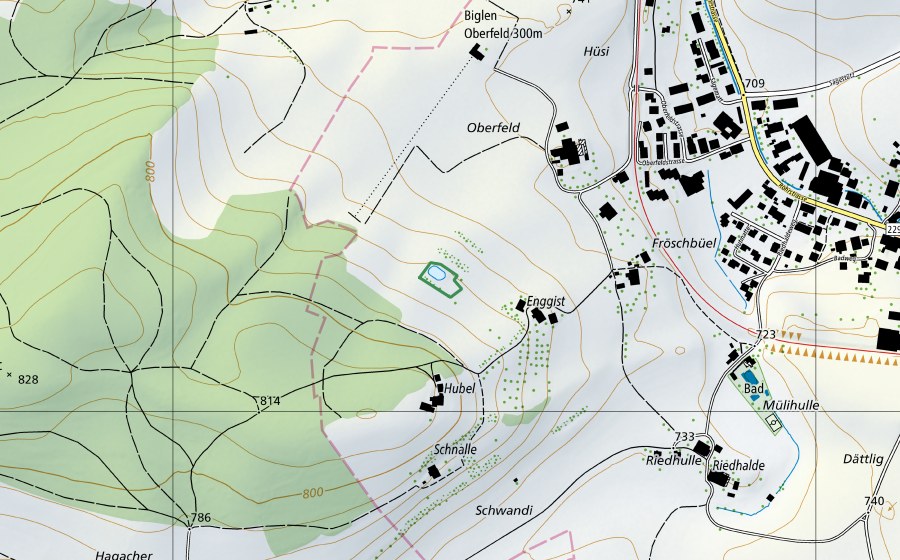 Landeskarte swisstopo mit dem Schutzperimeter von Weiher Änggist (Naturschutzgebiet)