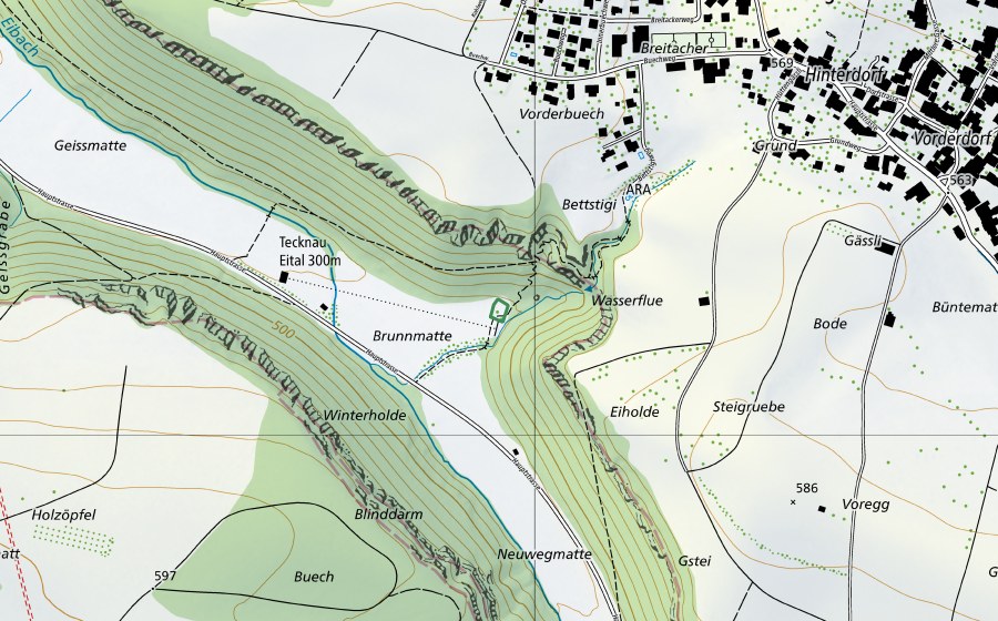 Landeskarte swisstopo mit dem Schutzperimeter von Weiher Eital (Naturschutzgebiet)