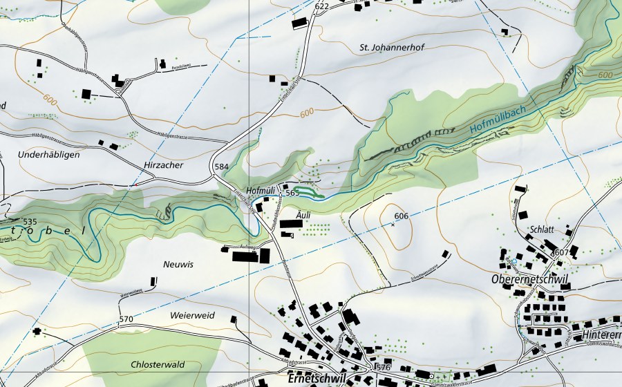 Landeskarte swisstopo mit dem Schutzperimeter von Weiher Hofmühle (Naturschutzgebiet)