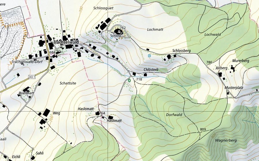 Carte nationale swisstopo avec le périmètre protégé de Weiher Trachselwald (Réserve naturelle)