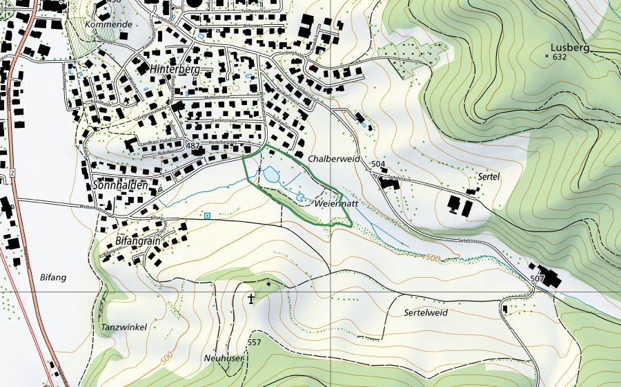 swisstopo national map showing the protected perimeter of Weihermatte (Nature reserve)
