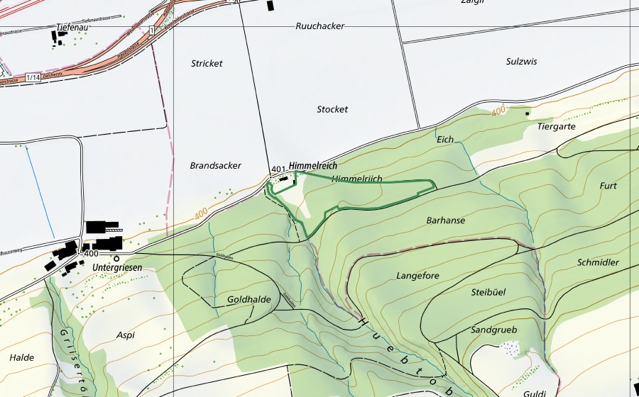 Landeskarte swisstopo mit dem Schutzperimeter von Wellhausen-Himmelreich (Naturschutzgebiet)