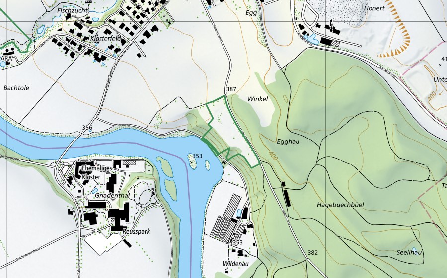 Landeskarte swisstopo mit dem Schutzperimeter von Wildenau (Naturschutzgebiet)