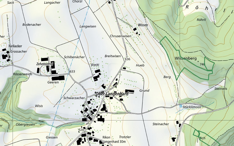 swisstopo national map showing the protected perimeter of Wissenberg (Nature reserve)