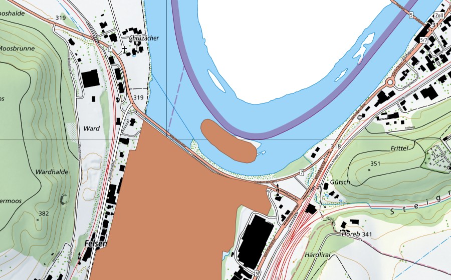 swisstopo national map showing the protected perimeter of Klingnauer Stausee (Ramsar site)
