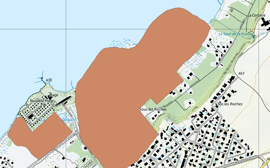 Landeskarte swisstopo mit dem Schutzperimeter von Rive sud du lac de Neuchatel (Ramsar-Gebiet)