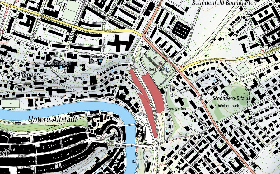 Landeskarte swisstopo mit dem Schutzperimeter von Aargauerstalden (Trockenwiese)