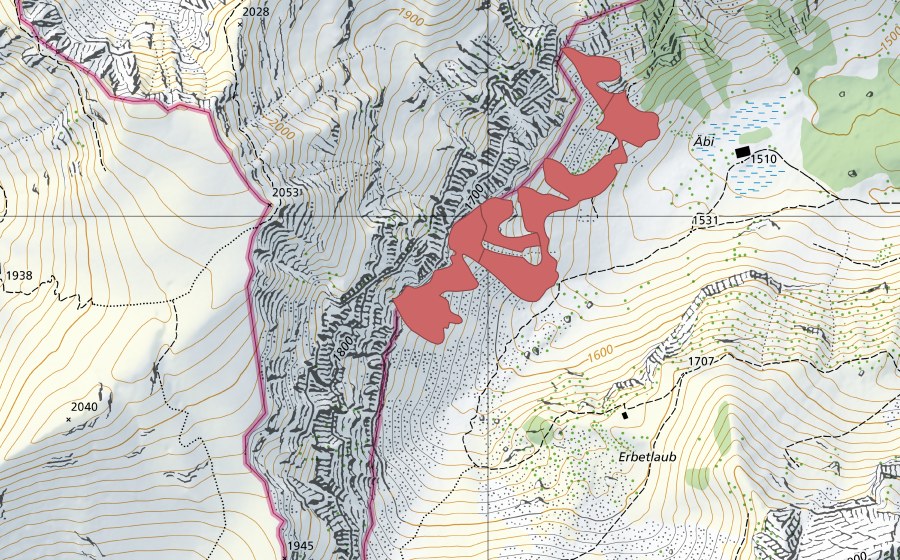 swisstopo national map showing the protected perimeter of Äbi (Dry meadow)