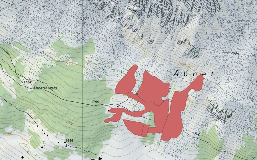 swisstopo national map showing the protected perimeter of Äbnet (Dry meadow)