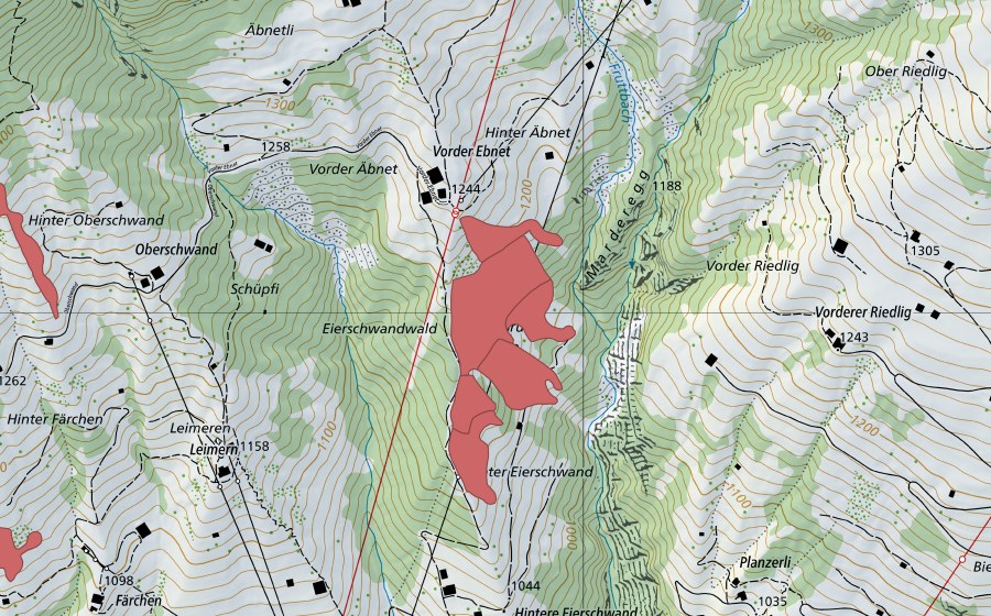 swisstopo national map showing the protected perimeter of Äbnet (Dry meadow)