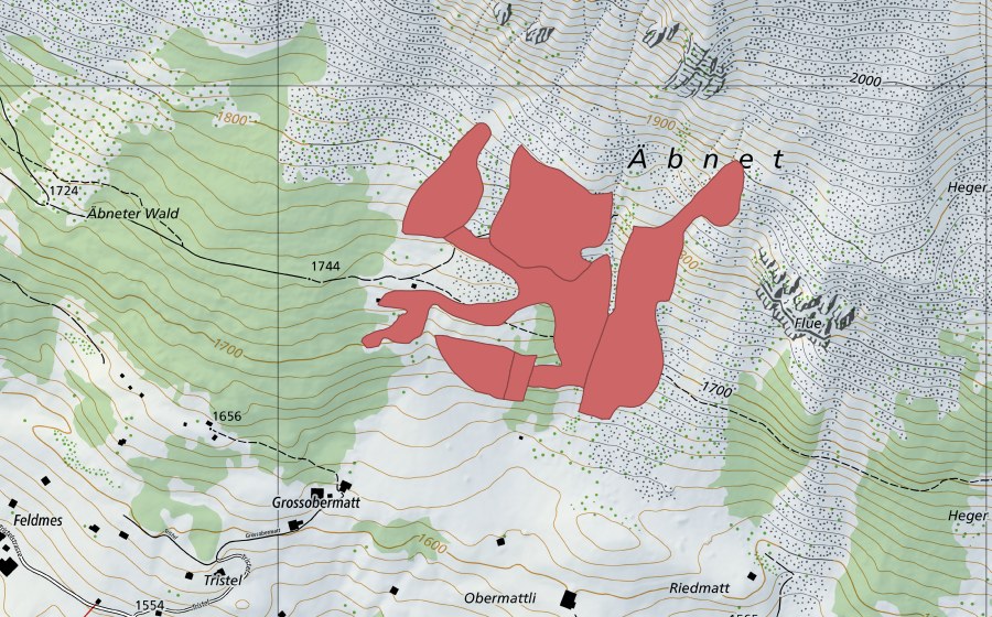 swisstopo national map showing the protected perimeter of Äbnet (Dry meadow)