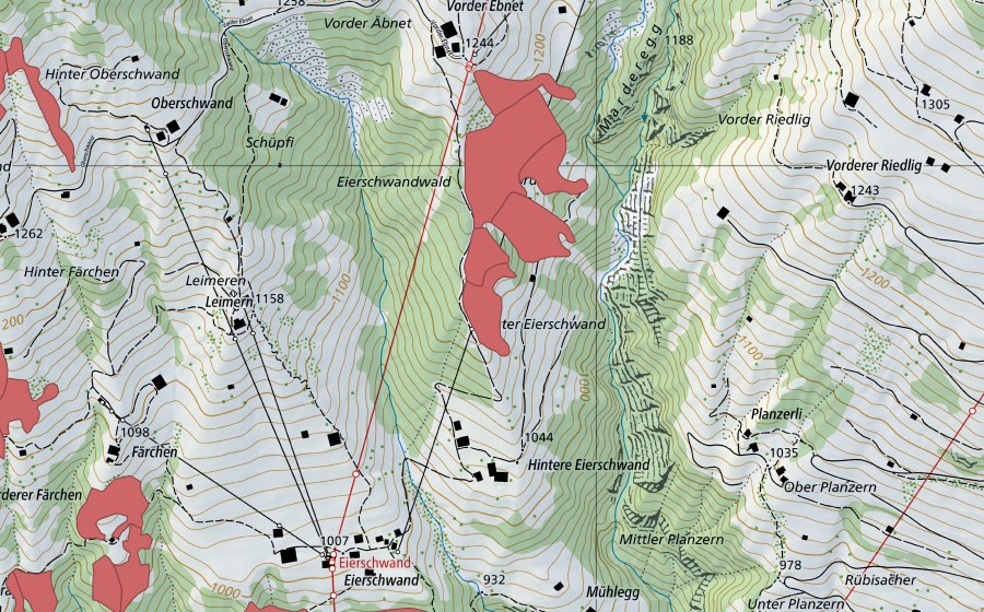 Carte nationale swisstopo avec le périmètre protégé de Äbnet (Prairie sèche)