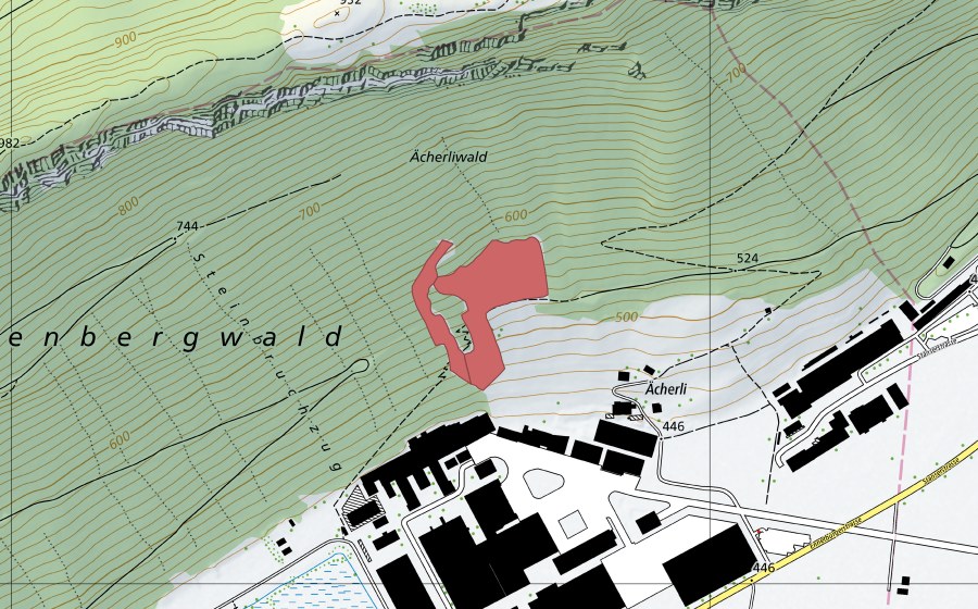 Carte nationale swisstopo avec le périmètre protégé de Ächerli (Prairie sèche)