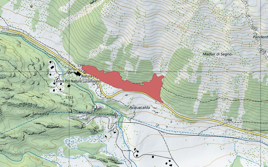 Landeskarte swisstopo mit dem Schutzperimeter von Acquacalda (Trockenwiese)