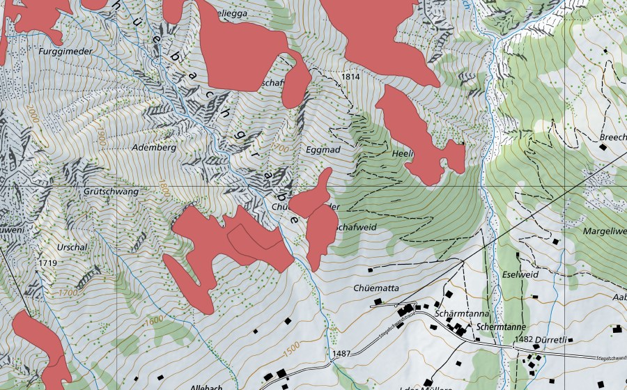 Landeskarte swisstopo mit dem Schutzperimeter von Ademberg (Trockenwiese)